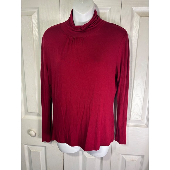 August Silk Women's Red Long Sleeve Mock Neck Top Blouse size Medium - Picture 1 of 5
